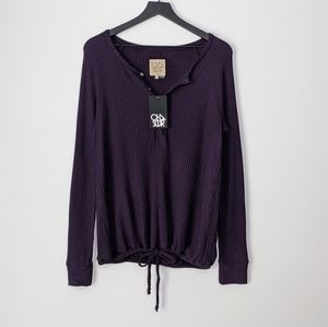Chaser Purple Thermal Raglan Drawstring Henley MED